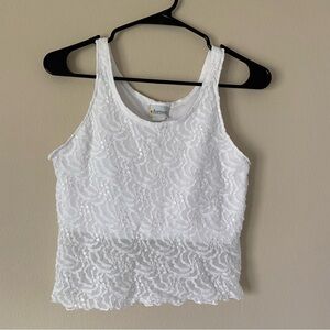 Afortiori White Lace Textured Mesh Tank Top Shirt Summer Lacey Girly Boho